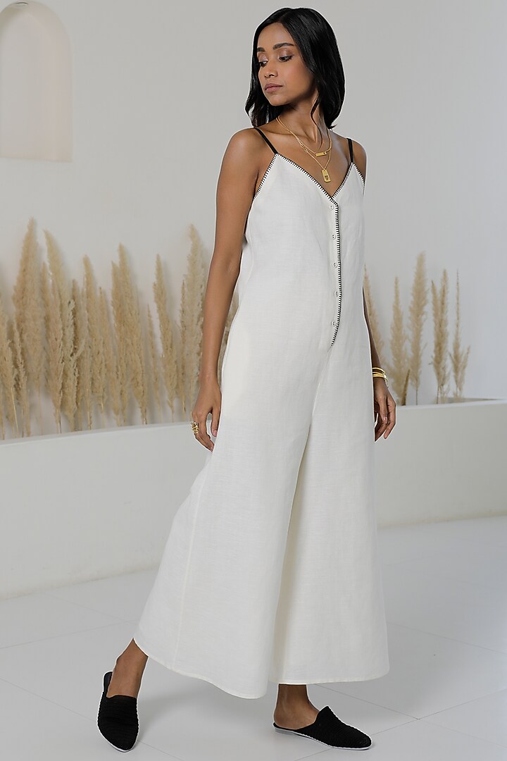 Ivory Cotton Linen Jumpsuit by Originate at Pernia's Pop Up Shop